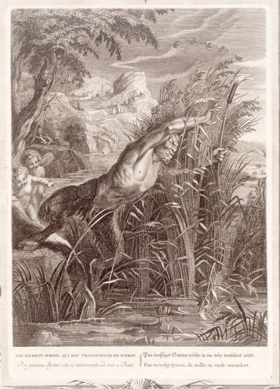 Pan Achtervolgt Syrinx: Zij wordt Veranderd in een Riet, 1731 door Bernard Picart